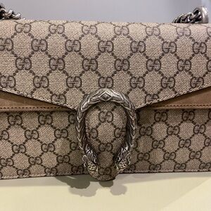 Gucci Beige and Brown Shoulder Bag with Silver Accent